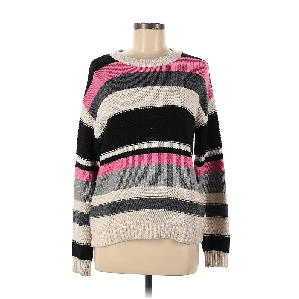 One Grey Day Heath Striped Pink & Black Pullover Sweater - Picture 3 of 4